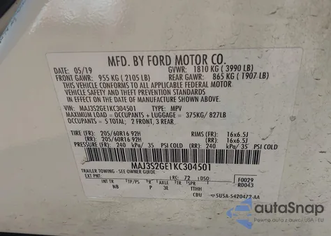 2019 Ford Ecosport Se from USA, damaged, VIN MAJ3S2GE1KC304501